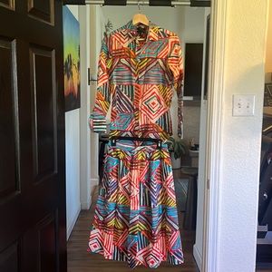 J Crew Brushstroke Boy Shirt and Midi Skirt